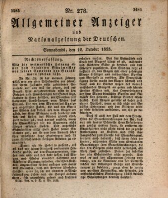 Allgemeiner Anzeiger und Nationalzeitung der Deutschen (Allgemeiner Anzeiger der Deutschen) Samstag 12. Oktober 1833