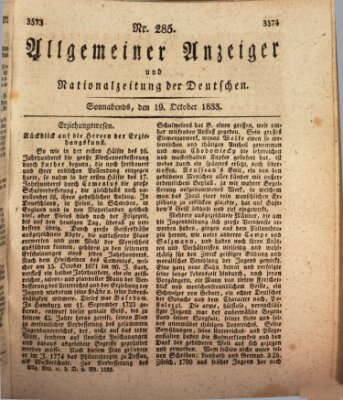 Allgemeiner Anzeiger und Nationalzeitung der Deutschen (Allgemeiner Anzeiger der Deutschen) Samstag 19. Oktober 1833