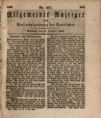 Allgemeiner Anzeiger und Nationalzeitung der Deutschen (Allgemeiner Anzeiger der Deutschen) Montag 21. Oktober 1833