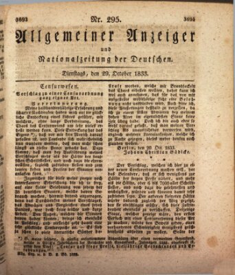 Allgemeiner Anzeiger und Nationalzeitung der Deutschen (Allgemeiner Anzeiger der Deutschen) Dienstag 29. Oktober 1833