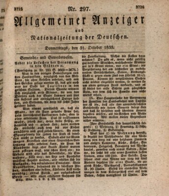 Allgemeiner Anzeiger und Nationalzeitung der Deutschen (Allgemeiner Anzeiger der Deutschen) Donnerstag 31. Oktober 1833