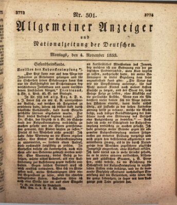 Allgemeiner Anzeiger und Nationalzeitung der Deutschen (Allgemeiner Anzeiger der Deutschen) Montag 4. November 1833