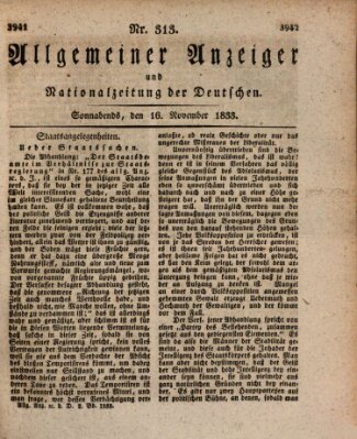 Allgemeiner Anzeiger und Nationalzeitung der Deutschen (Allgemeiner Anzeiger der Deutschen) Samstag 16. November 1833