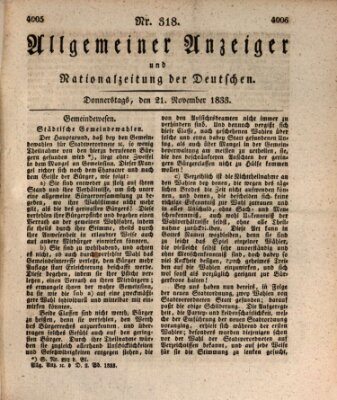 Allgemeiner Anzeiger und Nationalzeitung der Deutschen (Allgemeiner Anzeiger der Deutschen) Donnerstag 21. November 1833