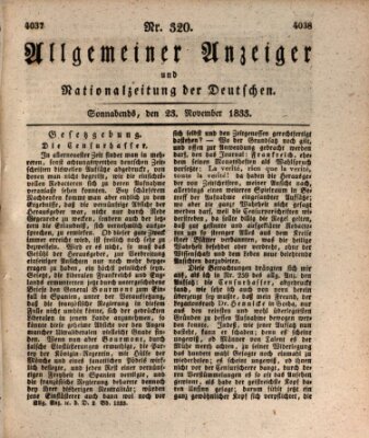 Allgemeiner Anzeiger und Nationalzeitung der Deutschen (Allgemeiner Anzeiger der Deutschen) Samstag 23. November 1833