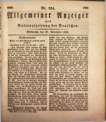 Allgemeiner Anzeiger und Nationalzeitung der Deutschen (Allgemeiner Anzeiger der Deutschen) Mittwoch 27. November 1833