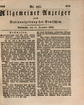 Allgemeiner Anzeiger und Nationalzeitung der Deutschen (Allgemeiner Anzeiger der Deutschen) Mittwoch 11. Dezember 1833