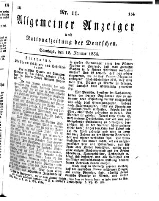 Allgemeiner Anzeiger und Nationalzeitung der Deutschen (Allgemeiner Anzeiger der Deutschen) Sonntag 12. Januar 1834