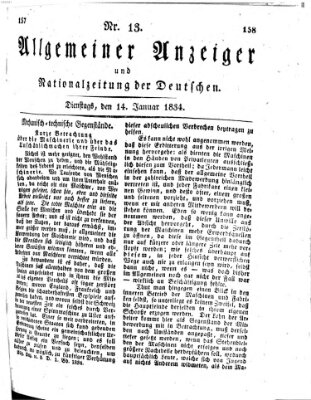 Allgemeiner Anzeiger und Nationalzeitung der Deutschen (Allgemeiner Anzeiger der Deutschen) Dienstag 14. Januar 1834