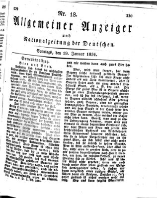 Allgemeiner Anzeiger und Nationalzeitung der Deutschen (Allgemeiner Anzeiger der Deutschen) Sonntag 19. Januar 1834