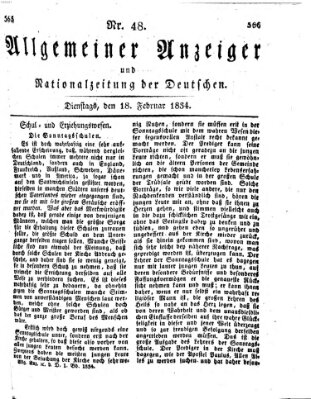 Allgemeiner Anzeiger und Nationalzeitung der Deutschen (Allgemeiner Anzeiger der Deutschen) Dienstag 18. Februar 1834