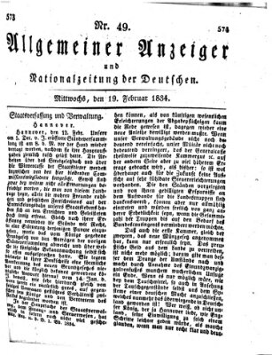 Allgemeiner Anzeiger und Nationalzeitung der Deutschen (Allgemeiner Anzeiger der Deutschen) Mittwoch 19. Februar 1834