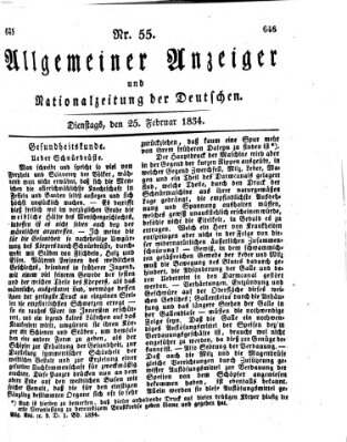 Allgemeiner Anzeiger und Nationalzeitung der Deutschen (Allgemeiner Anzeiger der Deutschen) Dienstag 25. Februar 1834