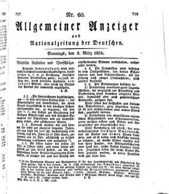 Allgemeiner Anzeiger und Nationalzeitung der Deutschen (Allgemeiner Anzeiger der Deutschen) Sonntag 2. März 1834