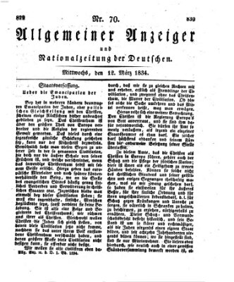 Allgemeiner Anzeiger und Nationalzeitung der Deutschen (Allgemeiner Anzeiger der Deutschen) Mittwoch 12. März 1834