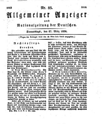 Allgemeiner Anzeiger und Nationalzeitung der Deutschen (Allgemeiner Anzeiger der Deutschen) Donnerstag 27. März 1834
