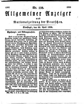 Allgemeiner Anzeiger und Nationalzeitung der Deutschen (Allgemeiner Anzeiger der Deutschen) Dienstag 22. April 1834