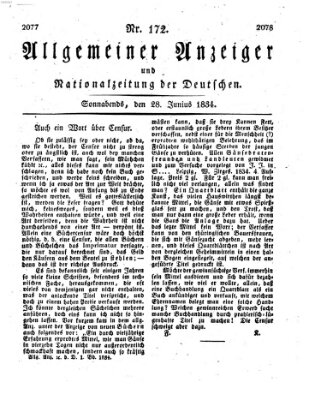 Allgemeiner Anzeiger und Nationalzeitung der Deutschen (Allgemeiner Anzeiger der Deutschen) Samstag 28. Juni 1834