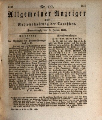 Allgemeiner Anzeiger und Nationalzeitung der Deutschen (Allgemeiner Anzeiger der Deutschen) Donnerstag 3. Juli 1834