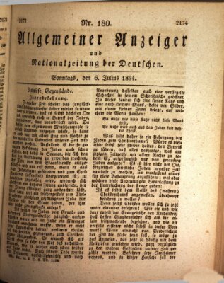 Allgemeiner Anzeiger und Nationalzeitung der Deutschen (Allgemeiner Anzeiger der Deutschen) Sonntag 6. Juli 1834