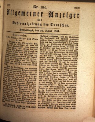 Allgemeiner Anzeiger und Nationalzeitung der Deutschen (Allgemeiner Anzeiger der Deutschen) Donnerstag 10. Juli 1834