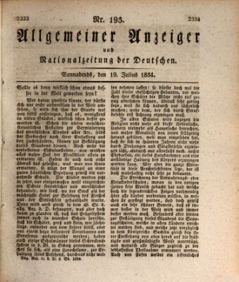 Allgemeiner Anzeiger und Nationalzeitung der Deutschen (Allgemeiner Anzeiger der Deutschen) Samstag 19. Juli 1834