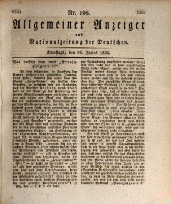 Allgemeiner Anzeiger und Nationalzeitung der Deutschen (Allgemeiner Anzeiger der Deutschen) Dienstag 22. Juli 1834