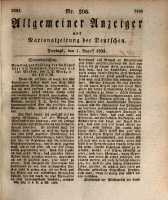 Allgemeiner Anzeiger und Nationalzeitung der Deutschen (Allgemeiner Anzeiger der Deutschen) Freitag 1. August 1834