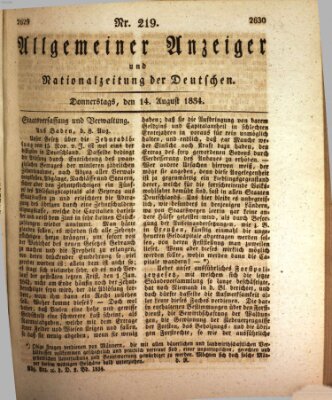 Allgemeiner Anzeiger und Nationalzeitung der Deutschen (Allgemeiner Anzeiger der Deutschen) Donnerstag 14. August 1834