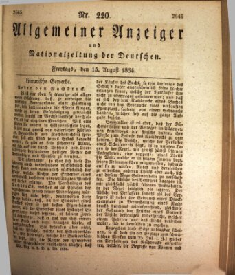 Allgemeiner Anzeiger und Nationalzeitung der Deutschen (Allgemeiner Anzeiger der Deutschen) Freitag 15. August 1834