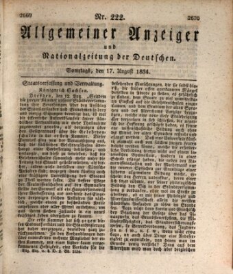 Allgemeiner Anzeiger und Nationalzeitung der Deutschen (Allgemeiner Anzeiger der Deutschen) Sonntag 17. August 1834