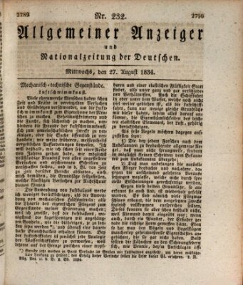 Allgemeiner Anzeiger und Nationalzeitung der Deutschen (Allgemeiner Anzeiger der Deutschen) Mittwoch 27. August 1834