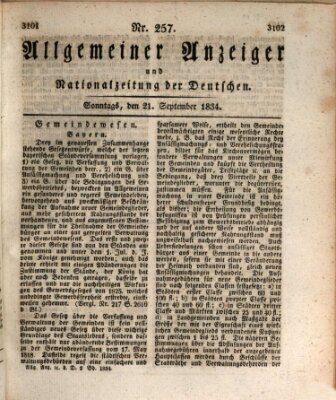 Allgemeiner Anzeiger und Nationalzeitung der Deutschen (Allgemeiner Anzeiger der Deutschen) Sonntag 21. September 1834