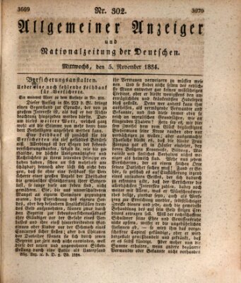 Allgemeiner Anzeiger und Nationalzeitung der Deutschen (Allgemeiner Anzeiger der Deutschen) Mittwoch 5. November 1834