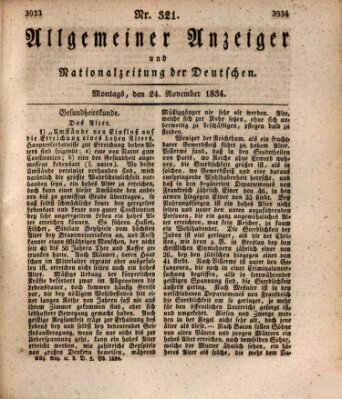 Allgemeiner Anzeiger und Nationalzeitung der Deutschen (Allgemeiner Anzeiger der Deutschen) Montag 24. November 1834