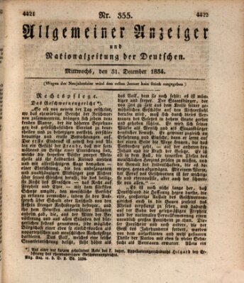Allgemeiner Anzeiger und Nationalzeitung der Deutschen (Allgemeiner Anzeiger der Deutschen) Mittwoch 31. Dezember 1834