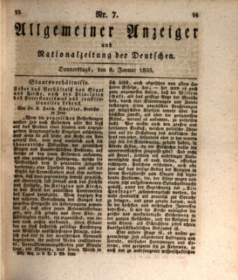 Allgemeiner Anzeiger und Nationalzeitung der Deutschen (Allgemeiner Anzeiger der Deutschen) Donnerstag 8. Januar 1835