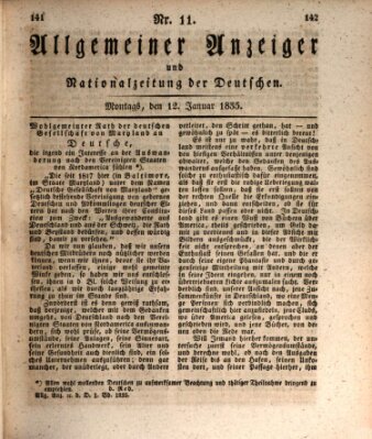 Allgemeiner Anzeiger und Nationalzeitung der Deutschen (Allgemeiner Anzeiger der Deutschen) Montag 12. Januar 1835