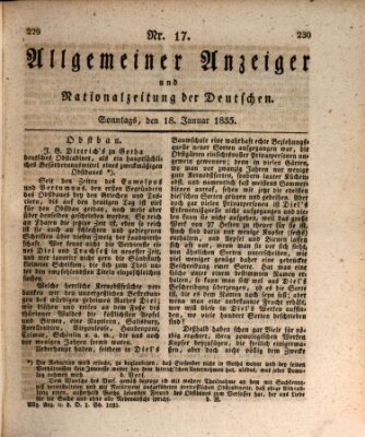 Allgemeiner Anzeiger und Nationalzeitung der Deutschen (Allgemeiner Anzeiger der Deutschen) Sonntag 18. Januar 1835