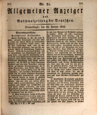 Allgemeiner Anzeiger und Nationalzeitung der Deutschen (Allgemeiner Anzeiger der Deutschen) Donnerstag 22. Januar 1835