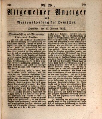 Allgemeiner Anzeiger und Nationalzeitung der Deutschen (Allgemeiner Anzeiger der Deutschen) Dienstag 27. Januar 1835