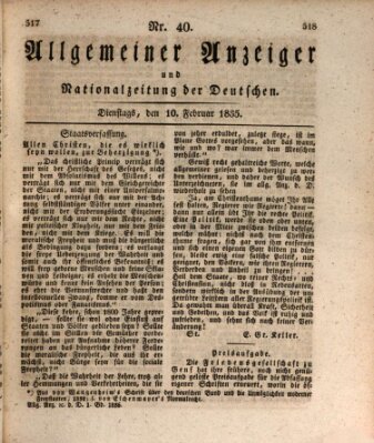 Allgemeiner Anzeiger und Nationalzeitung der Deutschen (Allgemeiner Anzeiger der Deutschen) Dienstag 10. Februar 1835