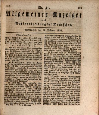 Allgemeiner Anzeiger und Nationalzeitung der Deutschen (Allgemeiner Anzeiger der Deutschen) Mittwoch 11. Februar 1835