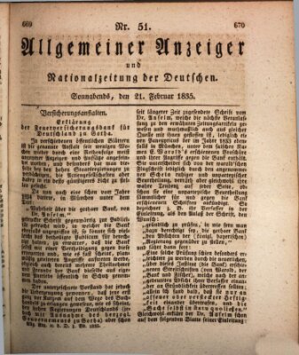 Allgemeiner Anzeiger und Nationalzeitung der Deutschen (Allgemeiner Anzeiger der Deutschen) Samstag 21. Februar 1835