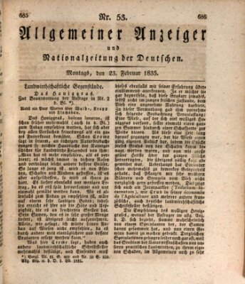 Allgemeiner Anzeiger und Nationalzeitung der Deutschen (Allgemeiner Anzeiger der Deutschen) Montag 23. Februar 1835