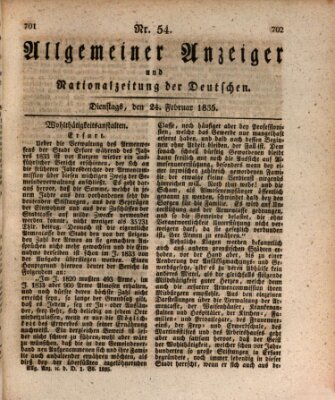 Allgemeiner Anzeiger und Nationalzeitung der Deutschen (Allgemeiner Anzeiger der Deutschen) Dienstag 24. Februar 1835