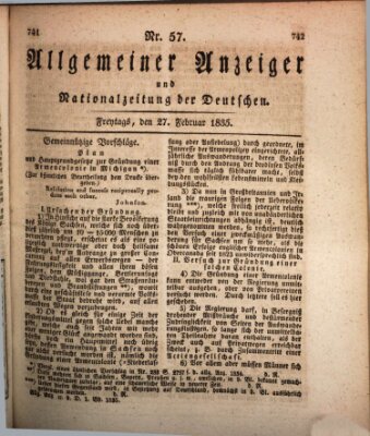 Allgemeiner Anzeiger und Nationalzeitung der Deutschen (Allgemeiner Anzeiger der Deutschen) Freitag 27. Februar 1835