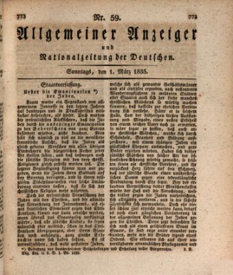 Allgemeiner Anzeiger und Nationalzeitung der Deutschen (Allgemeiner Anzeiger der Deutschen) Sonntag 1. März 1835