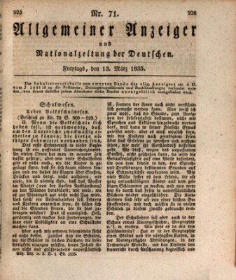 Allgemeiner Anzeiger und Nationalzeitung der Deutschen (Allgemeiner Anzeiger der Deutschen) Freitag 13. März 1835