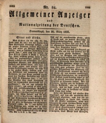 Allgemeiner Anzeiger und Nationalzeitung der Deutschen (Allgemeiner Anzeiger der Deutschen) Donnerstag 26. März 1835